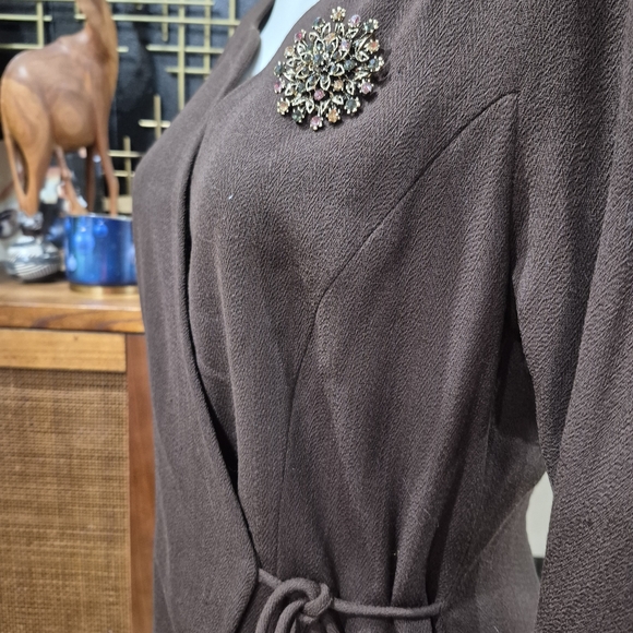 Tahari Brown Long Sleeve Wrap Coat - Picture 8 of 15